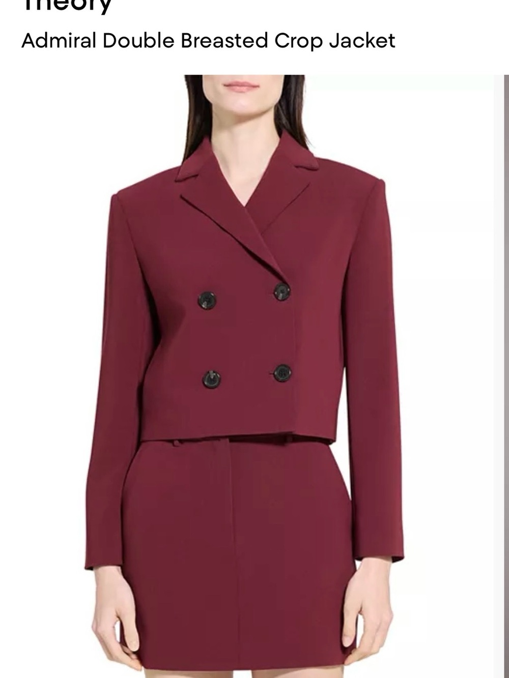 Theory Burgundy Double-Breasted Crop Blazer